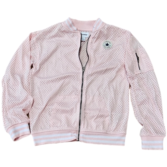 Converse Girl's Lightweight Pink Mesh Varsity Jacket, Size Large, 12-13 Years - Picture 8 of 8